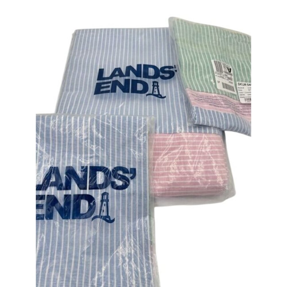 RARE NWT Lands End Twin-Size Multicolor Striped Duvet Cover & 2 Shams